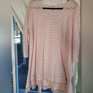 Sweet Cream and White Blouse With Lace Trim.